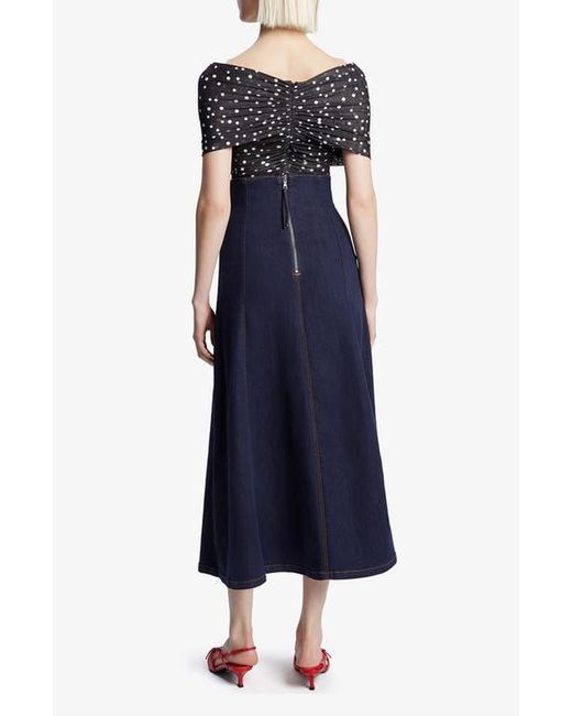 Bardot Blue Vespera Polka Dot Off The Shoulder Mesh Bodysuit