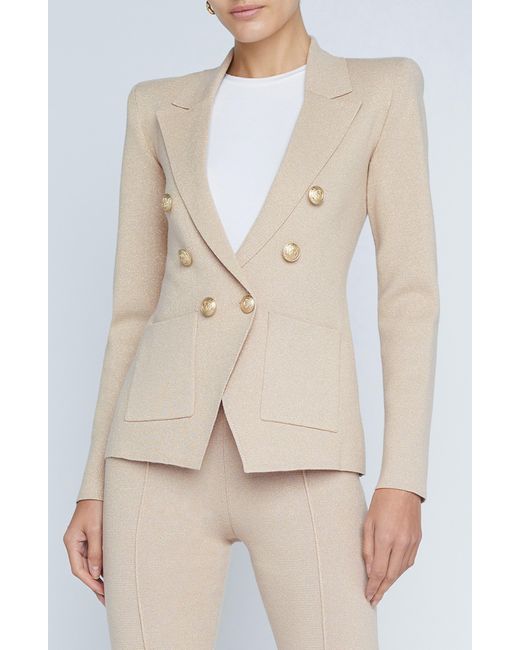 L'Agence Natural Kenzie Metallic Double Breasted Knit Blazer