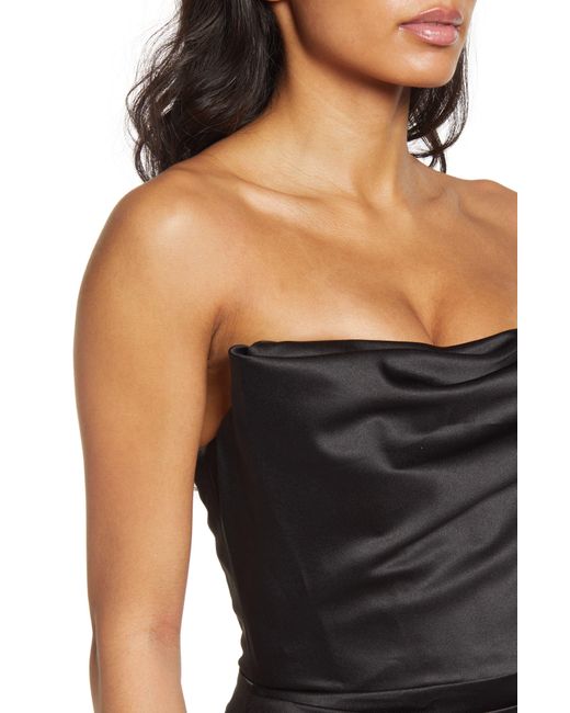 House Of Cb Black Adrienne Satin Strapless Gown