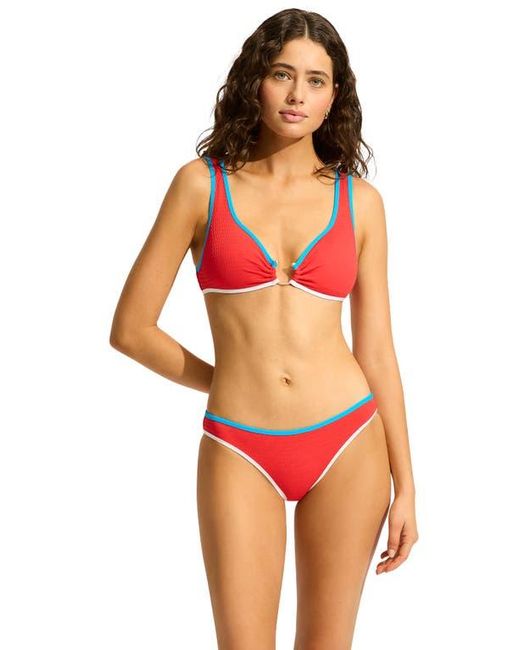 Seafolly Red Colorblock Ring Bikini Top