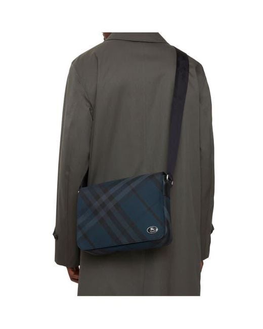 Burberry Blue Grid Messenger Bag for men