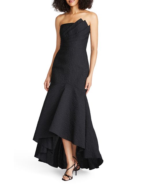 THEIA Lana Jacquard Strapless High-low Gown in Black | Lyst