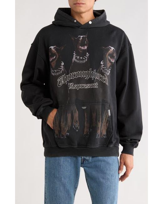 Represent Black Thoroughbred Oversize Cotton Graphic Hoodie for men