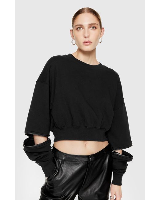 Rebecca Minkoff Black Irene Zip-off Sleeve Crop Sweatshirt