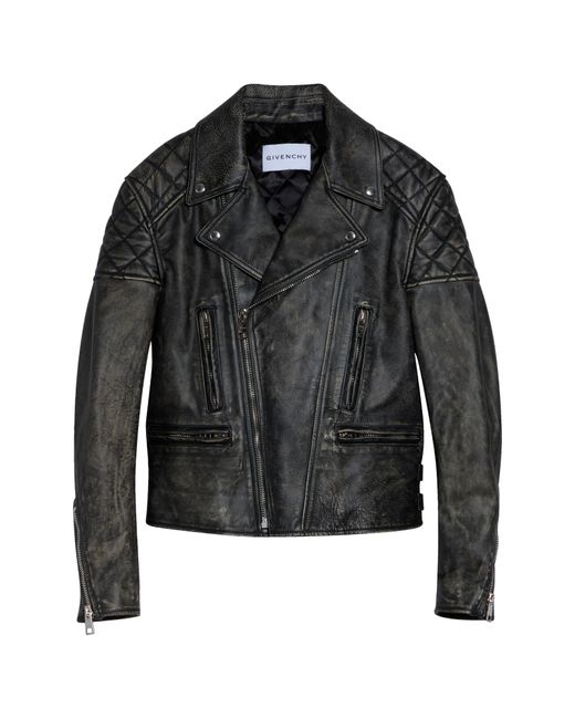 Givenchy Black Sunflower Back Leather Biker Jacket for men