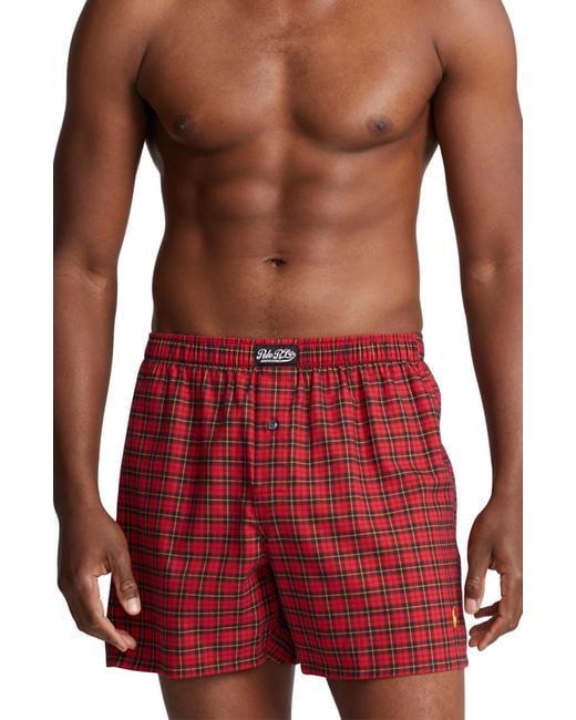Polo Ralph Lauren Plaid Cotton Flannel Boxers in Red for Men Lyst