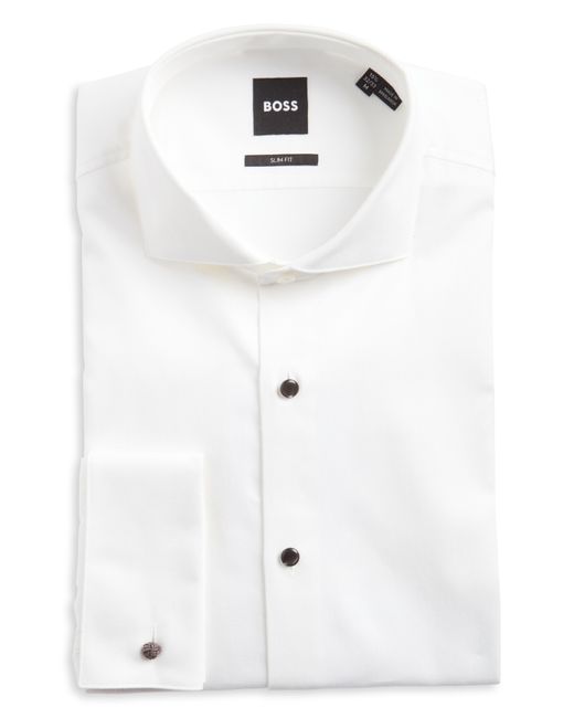 Boss White Hank Slim Fit Tuxedo Shirt for men