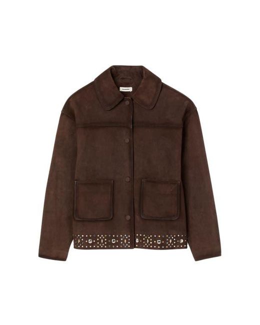 Sandro Red Studded Suede Leather Jacket