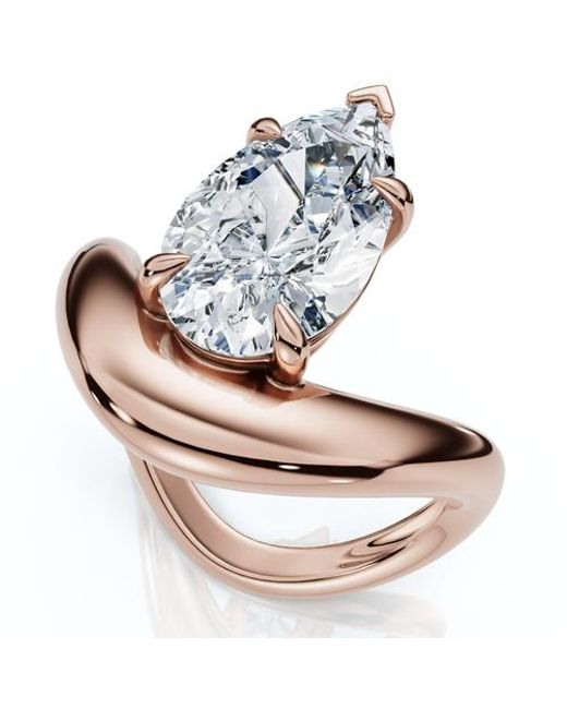 Bliss Diamond Metallic Certified 2Ct Minali Curved Pear Diamond Engagement Ring 14K/Pt Lab Grown