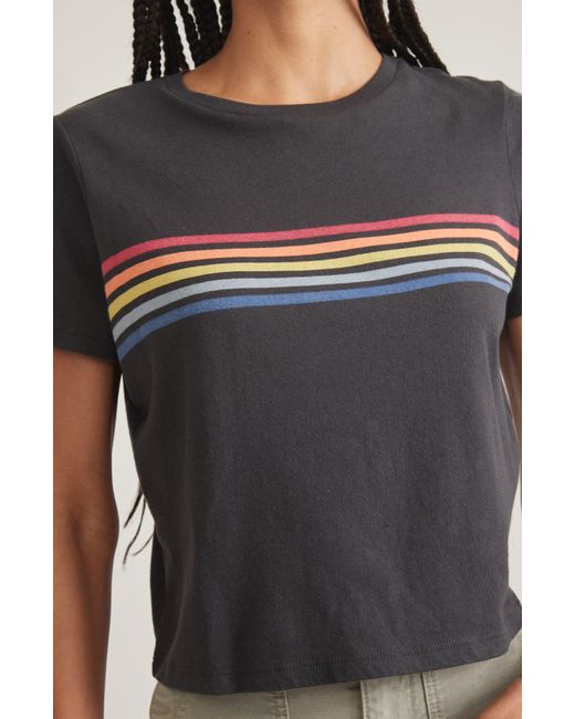 Marine Layer Black Easy Rainbow Stripe Crop T-shirt