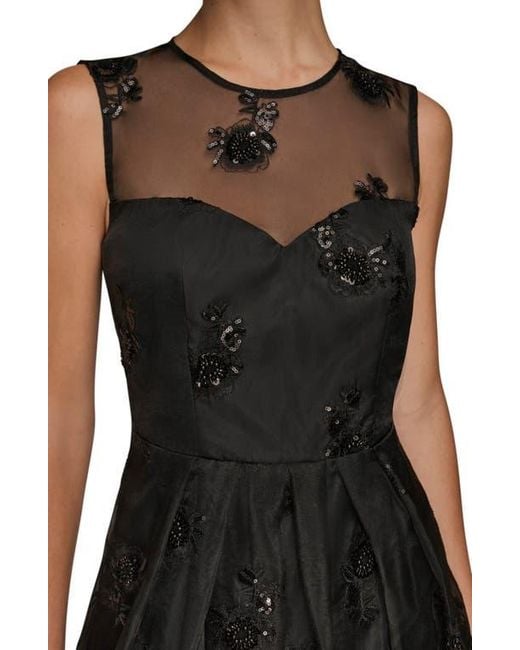 Donna Karan Sequin Mesh Sleeveless Midi Dress in Black | Lyst