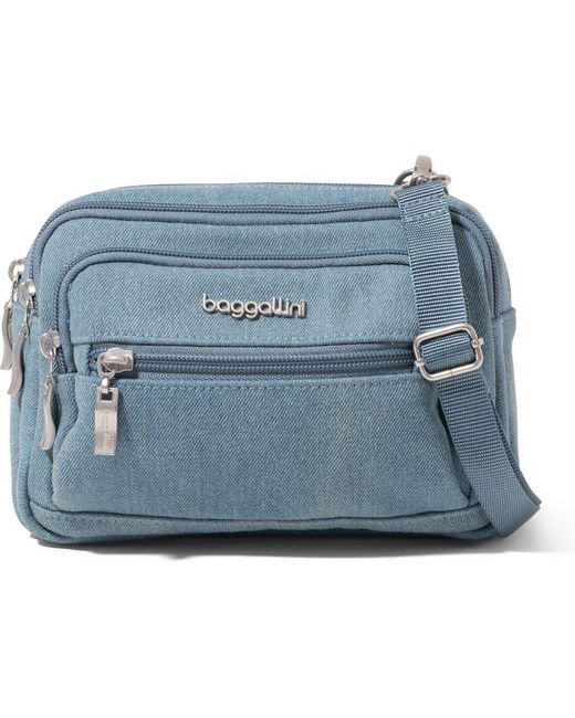 Baggallini Blue Triple Zip Bagg Small Crossbody Bag