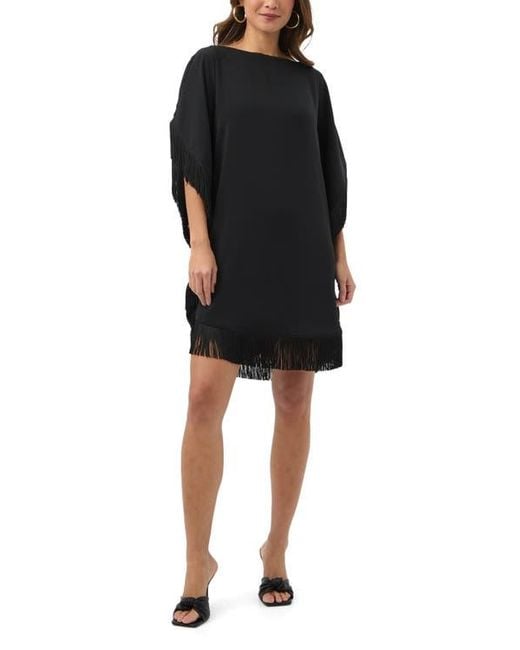Trina Turk Women's Black Mini Neena Fringe Trim Caftan Dress