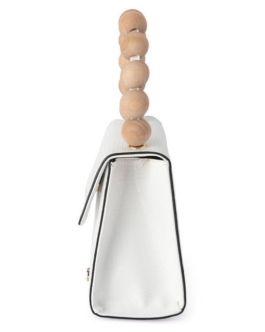 Olga Berg White Caylee Wooden Bead Handbag