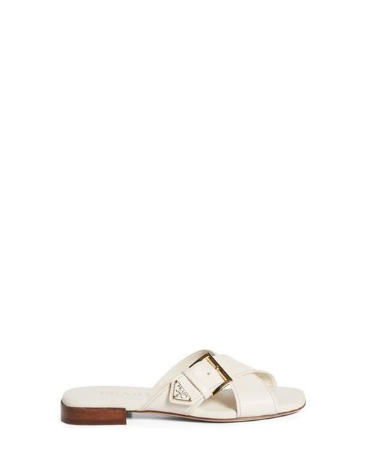 Prada White Square Toe Flat Sandal