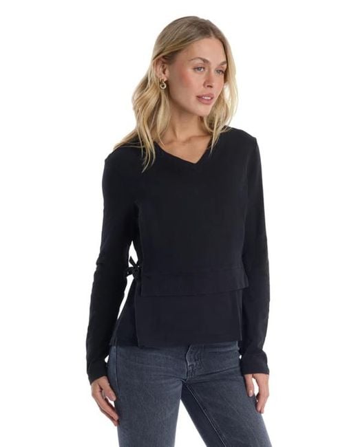 Wilt Black Mixed Media Double Layer Effect V-Neck Tee