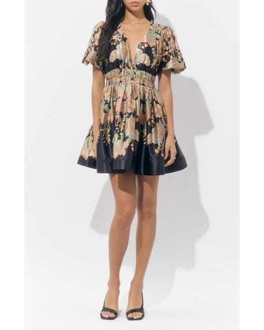 Adelyn Rae Koi Print Puff Sleeve Dress in Black | Lyst