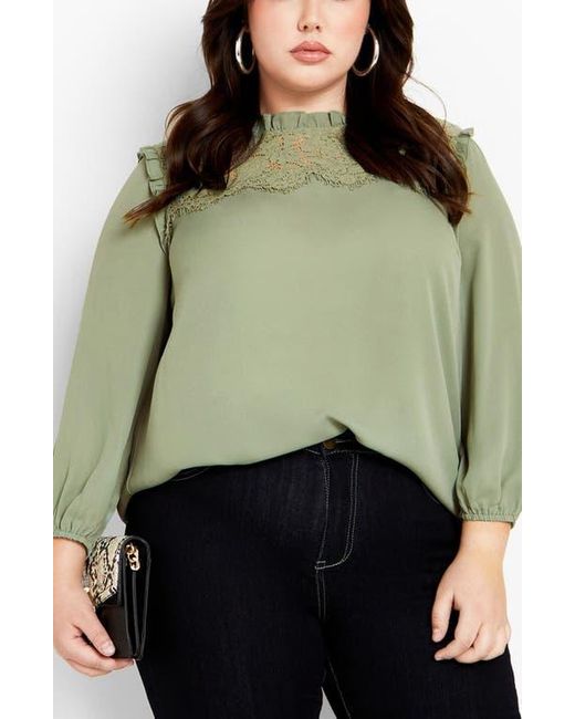 City Chic Green Katie Lace Yoke Top