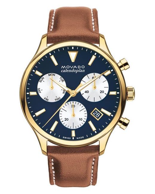 Movado Blue Heritage Chronograph Leather Strap Watch, 43Mm for men