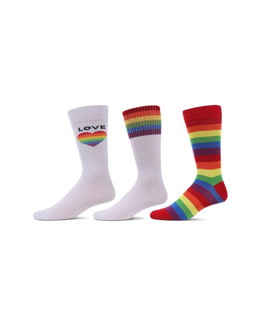 Memoi White Pride Assorted 3-Pack Crew Socks for men
