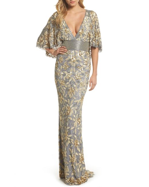 Mac Duggal Metallic Sequin & Bead Embellished Gown