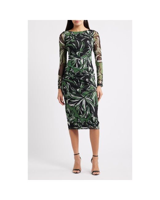 Vince Camuto Print Long Sleeve Mesh Body-Con Dress in Green | Lyst Vince Camuto Print Long Sleeve Mesh Body-Con Dress in Green | Lyst