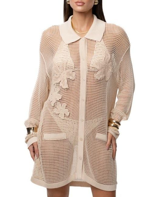 JLUXLABEL Solara Floral Appliqué Open Stitch Cover-Up Shirt in