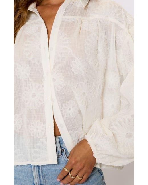 Vici Collection White Marley Floral Jacquard Long Sleeve Button-Up Shirt