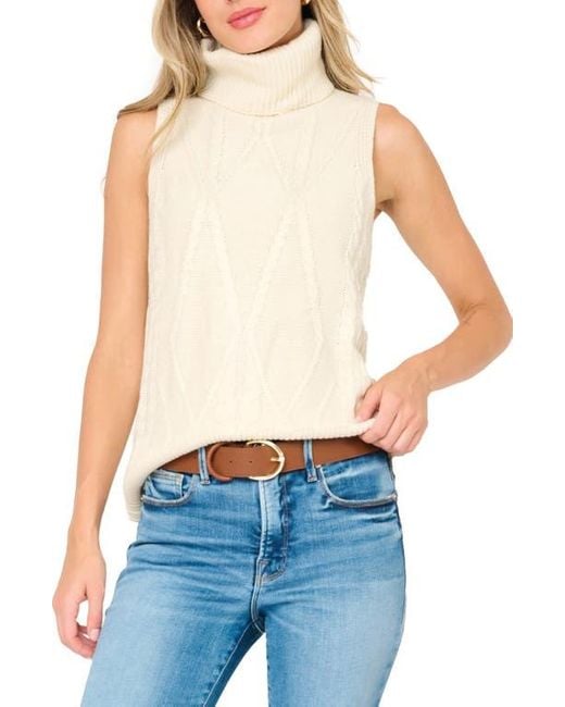 Gibsonlook Blue Cable Stitch Sleeveless Turtleneck Sweater