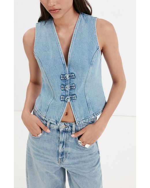 Mango Blue Toggle Denim Top