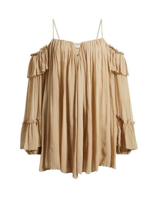 Mango Cold Shoulder Long Sleeve Minidress in Natural | Lyst