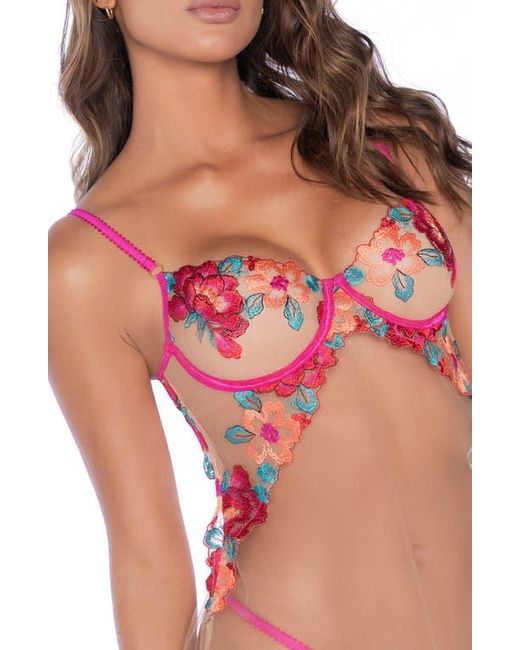 MAPALE Orange Embroidered Mesh Underwire Babydoll Chemise & G-String Set