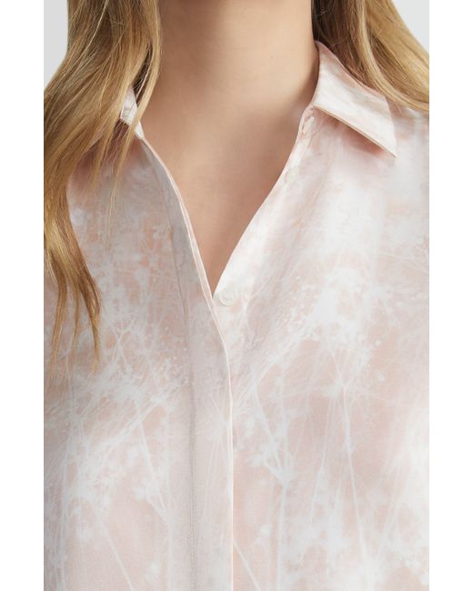 Lafayette 148 New York White Scottie Shadow Print Silk Twill Button-up Shirt