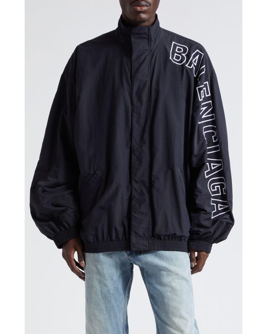 Balenciaga Oversize Logo Embroidered Track Jacket in Blue for Men | Lyst