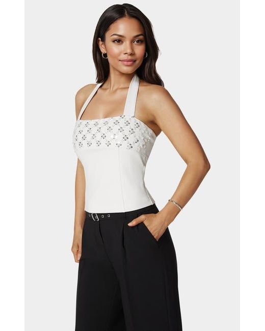 Bebe Black Halter Neck Bead Sequin Top