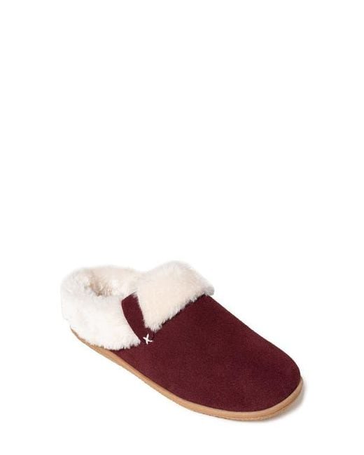 Minnetonka Red Camp Collar Faux Fur Scuff Slipper