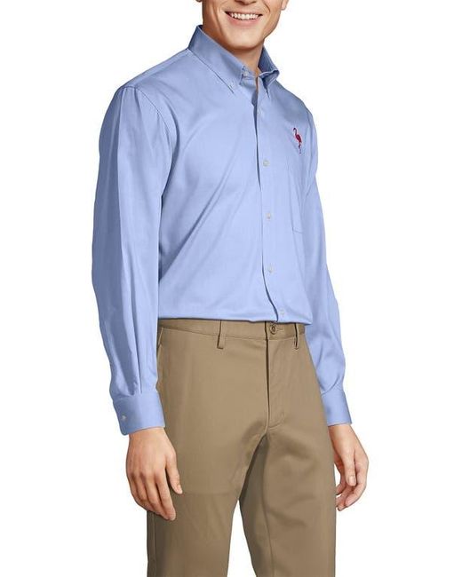 Lands' End Blue School Uniform Tailored Fit No Iron Solid Supima Cotton Pinpoint Buttondown Collar Dress Shirt for men
