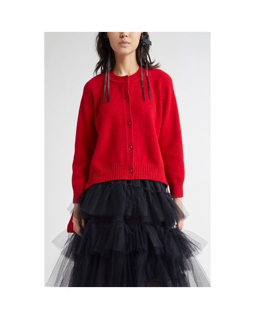 Simone Rocha Red Open Back Virgin Wool Blend Cardigan