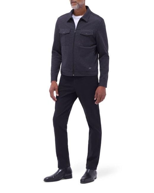 Bugatchi Blue Soft Touch Zip Knit Shirt Jacket for men
