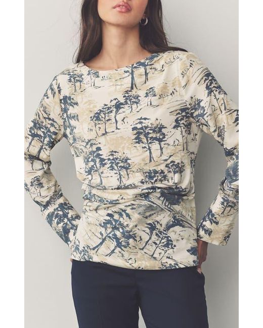 Next Gray Tree Print Long Sleeve Ruched Detail Blouse