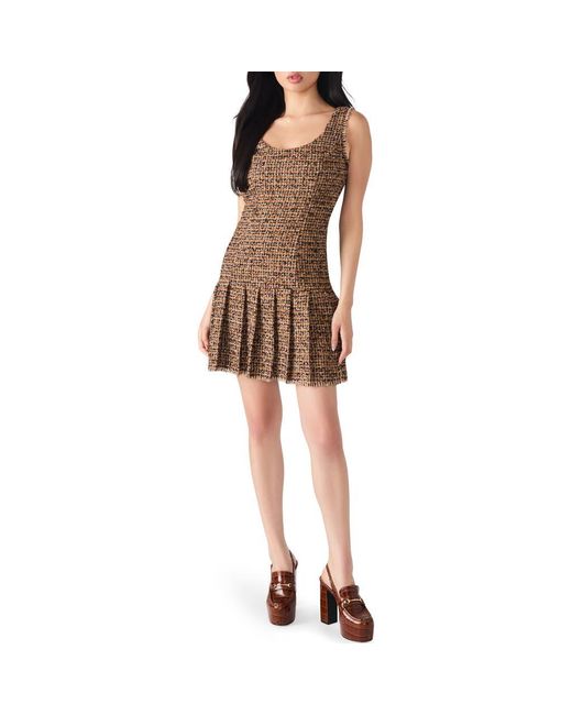Steve Madden Brown Avie Pleat Detail Tweed Minidress