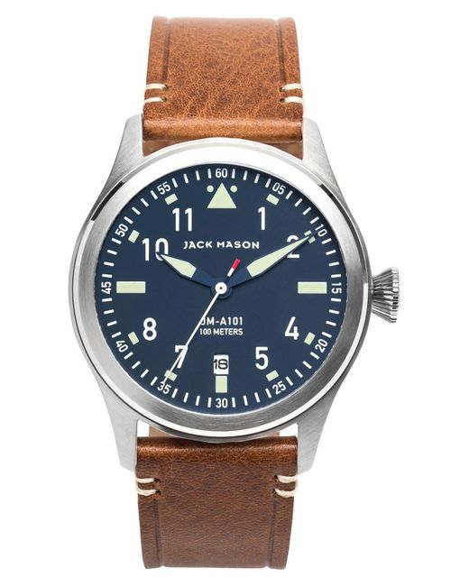 Jack Mason Blue Aviation Leather Strap Watch for men