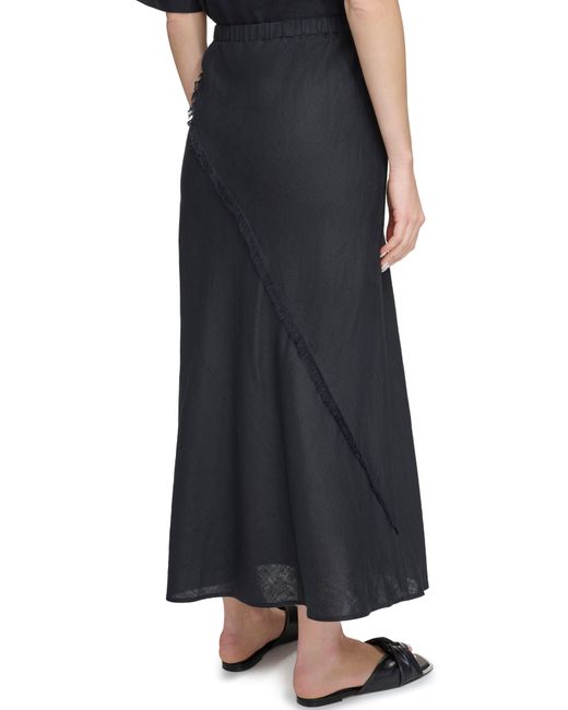 DKNY Black Linen Midi Skirt