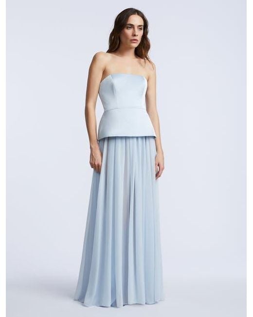 BCBGMAXAZRIA Blue Strapless Peplum Gown