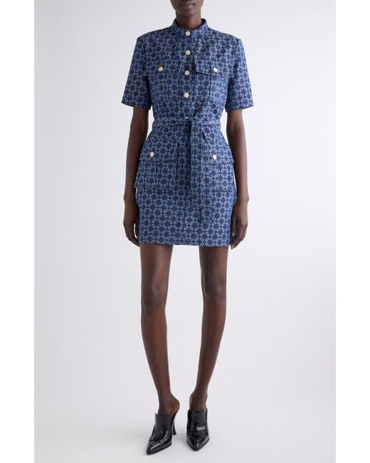 Givenchy Womens Blue Monogram 72 Jacquard Denim Mini Shirtdress mini  dresses