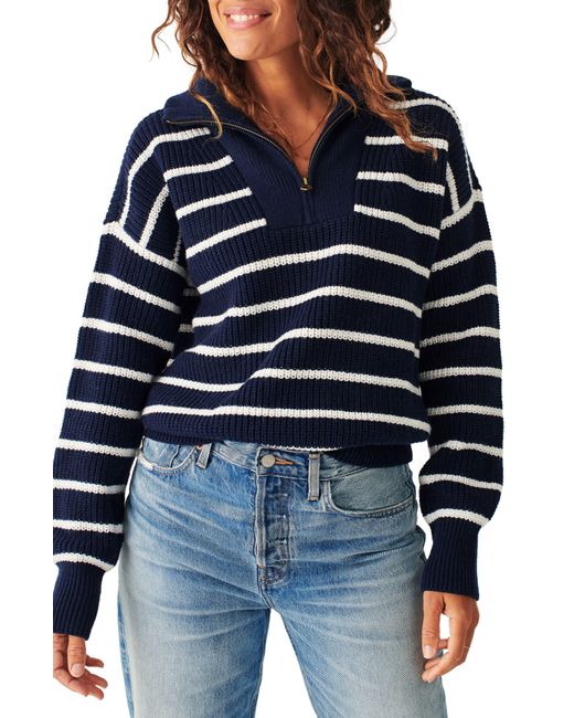 Faherty Brand Blue Mariner Stripe Quarter Zip Sweater