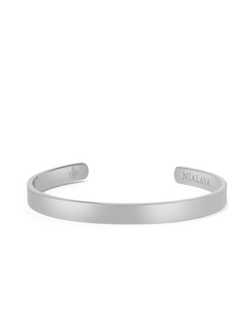 Nialaya White Open Cuff Bangle for men