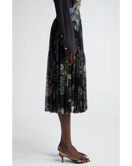 Jason Wu Black Forest Print Pleated Chiffon Skirt