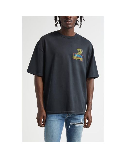 Amiri Black Crystal Cobra Oversize Graphic T-Shirt for men