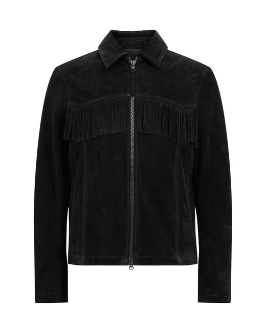 AllSaints Black Warren Fringe Genuine Suede Jacket for men